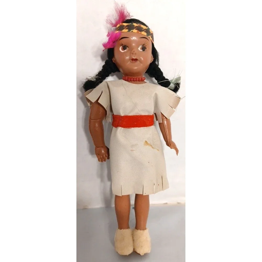 Indian Doll Lot Of 4 Plastic & Porcelain Bisque Native American